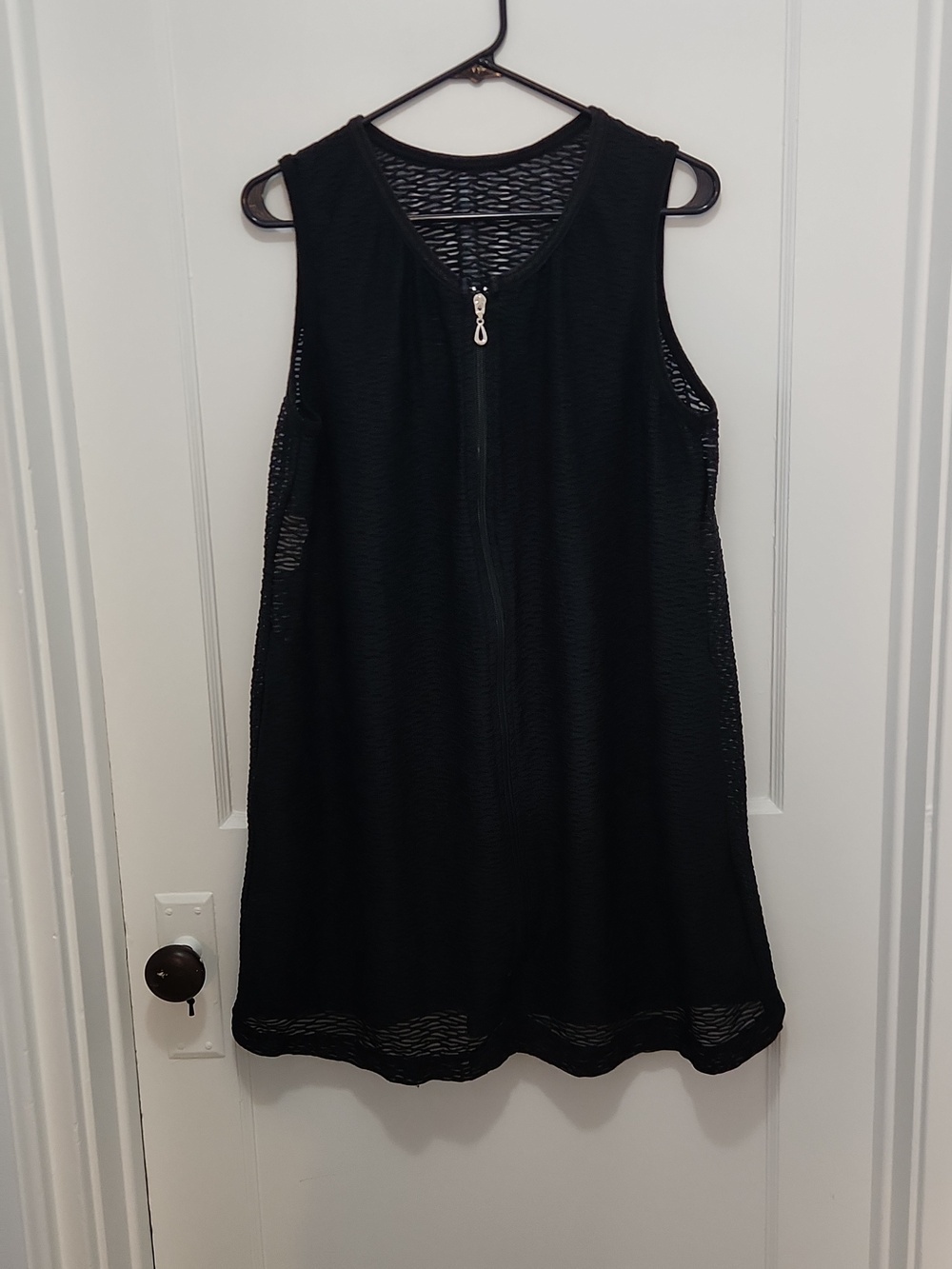Black Sleeveless Sheer Zip Front Swim Coverup Size Large